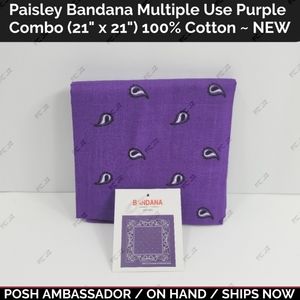 Paisley Bandana Multiple Use PurpleCombo (21" x 21") 100% Cotton ~ NEW